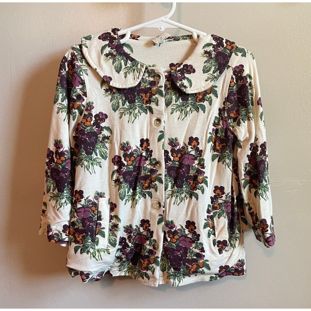 Kate Quinn Bamboo Swing Jacket Fall Pansy | 3T | Cream 2-Layer Collar Pocket